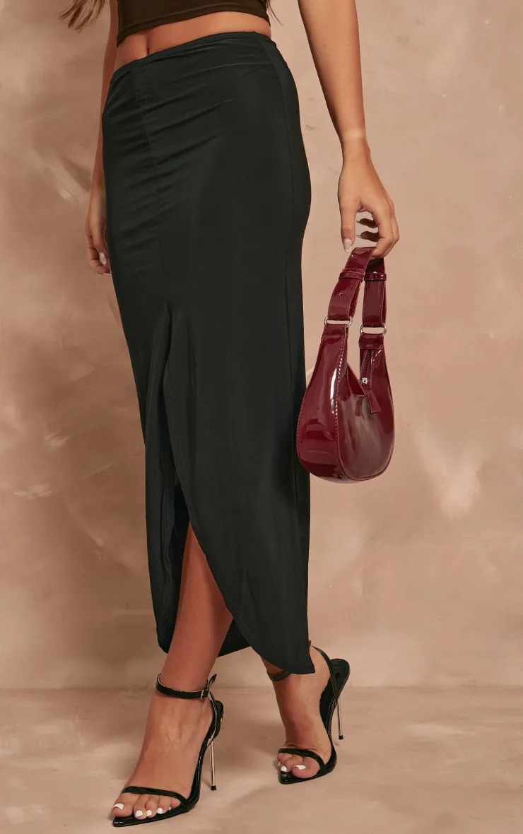 Black Slinky Low Rise Split Front Midaxi Skirt sold by Pretty Little Thing product image thumbnail 2