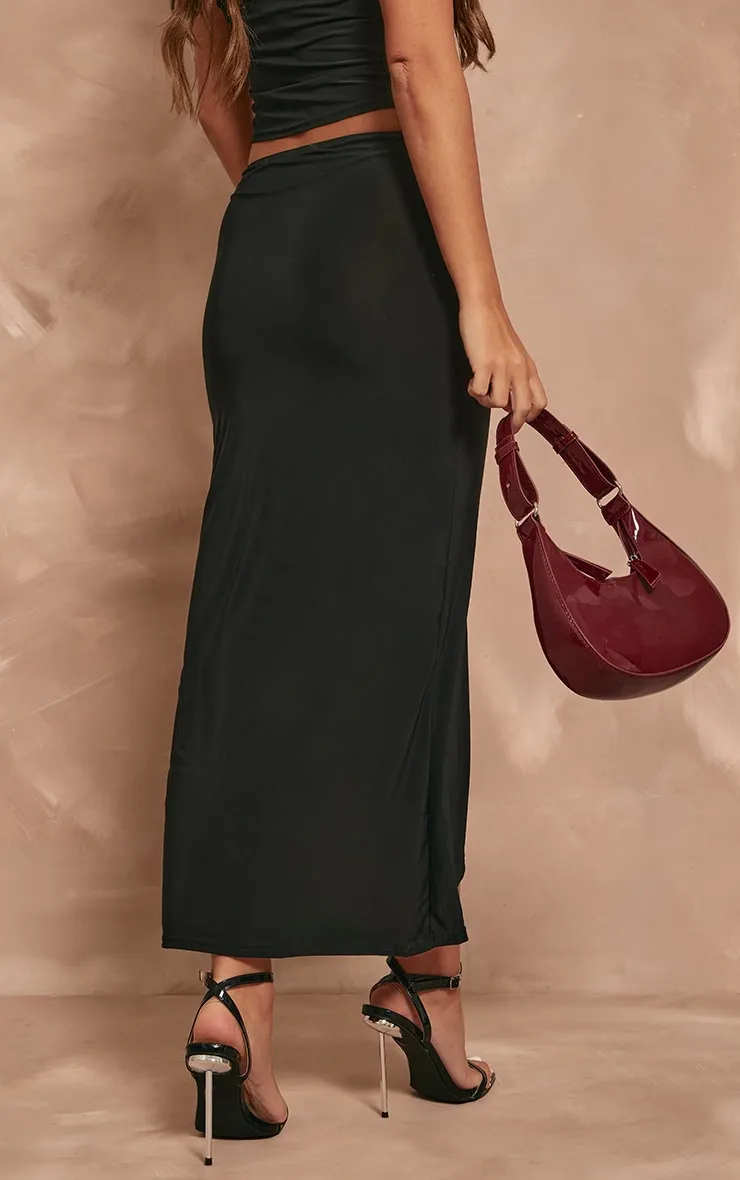 Black Slinky Low Rise Split Front Midaxi Skirt sold by Pretty Little Thing product image thumbnail 3