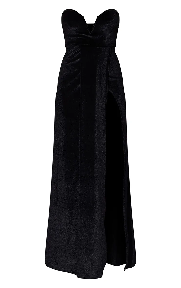 Black Velvet Draped Wrap Detail Bandeau Maxi Dress sold by Pretty Little Thing product image thumbnail 5
