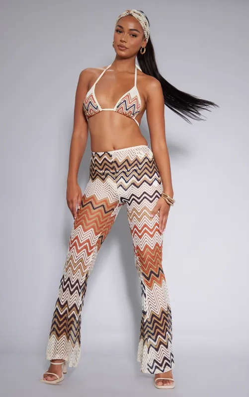 Burnt Orange Chevron Knit Flares sold by Pretty Little Thing