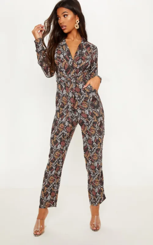 Chocolate Snake Print Jumpsuit sold by Pretty Little Thing