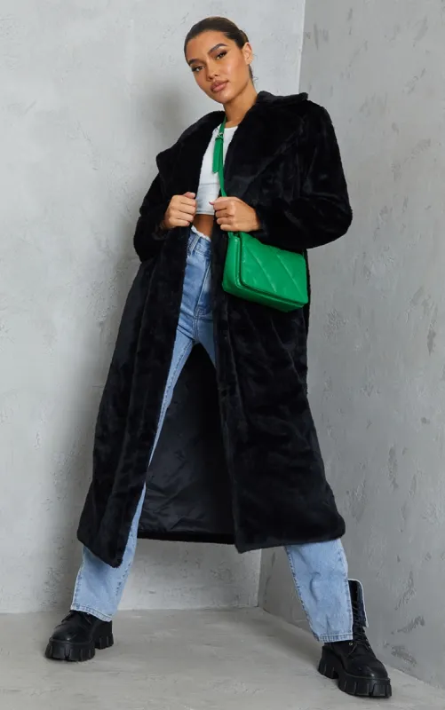 Black Belted Faux Fur Coat sold by Pretty Little Thing
