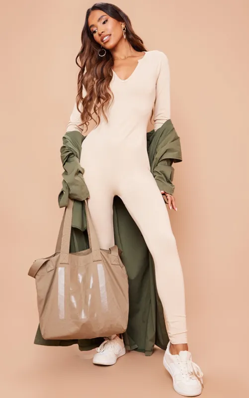 Stone Seamless Cotton Elastane V Neck Jumpsuit sold by Pretty Little Thing