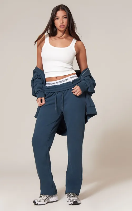 Petrol Premium Tonal Print Straight Leg Joggers made by Pretty Little Thing