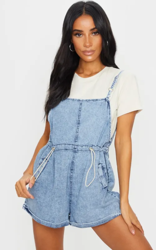 Acid Blue Wash Toggle Waist Square Neck Playsuit sold by Pretty Little Thing