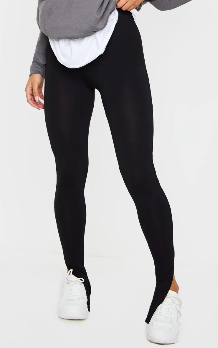 Black Basic Jersey Split Hem Leggings sold by Pretty Little Thing product image thumbnail 2