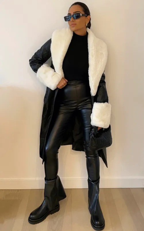 Black PU Detachable Faux Fur Midi Trench made by Pretty Little Thing
