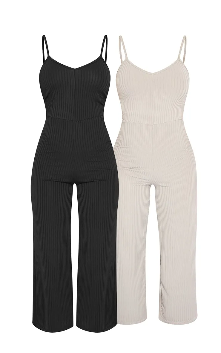 Black & Grey 2 Pack Ribbed Culotte Jumpsuit sold by Pretty Little Thing product image thumbnail 5