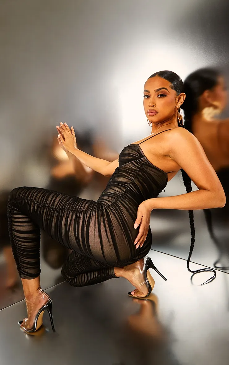 Black Ruched Mesh Underwire Jumpsuit sold by Pretty Little Thing product image thumbnail 2