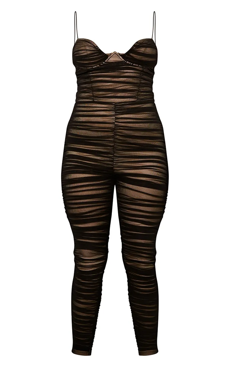 Black Ruched Mesh Underwire Jumpsuit sold by Pretty Little Thing product image thumbnail 5