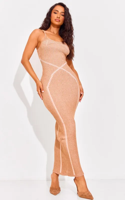 Petite Camel Contrast Knit Maxi Dress sold by Pretty Little Thing