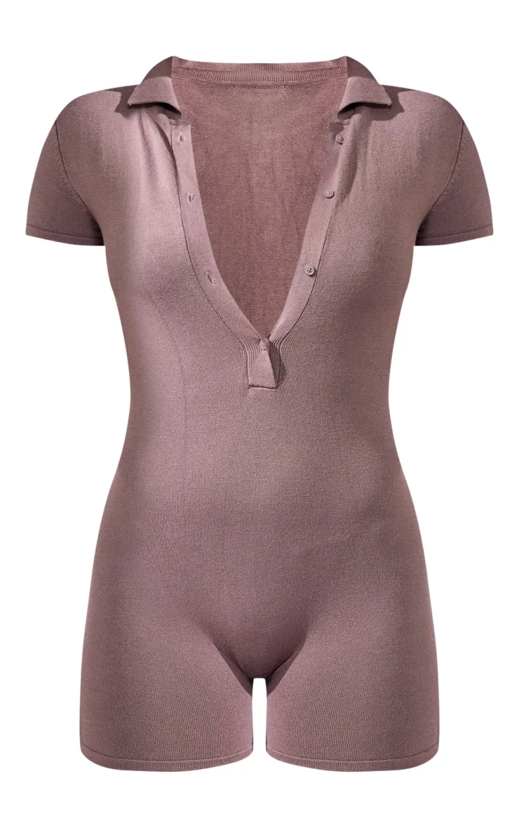 Coffee Knit Button Up Playsuit sold by Pretty Little Thing product image thumbnail 5
