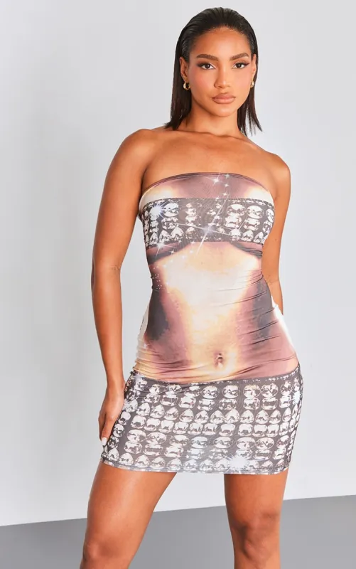 Multi Diamante Body Print Lace Up Bandeau Bodycon Dress sold by Pretty Little Thing