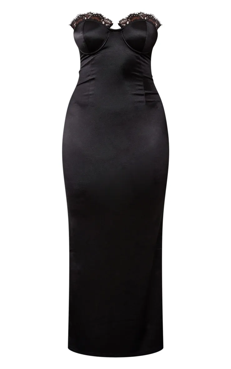 Shape Black Satin Lace Trim Tie Back Maxi Dress sold by Pretty Little Thing product image thumbnail 5