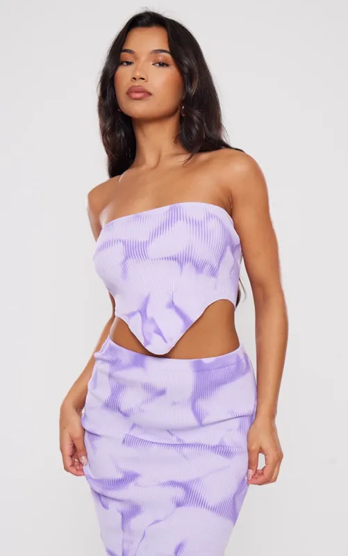 Purple Tie Dye Rib Knit Bandeau Crop Top sold by Pretty Little Thing