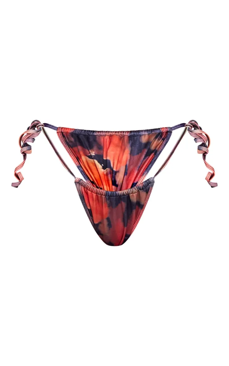 Burnt Orange Blurred Floral Print Tie Side Bikini Bottoms sold by Pretty Little Thing product image thumbnail 5