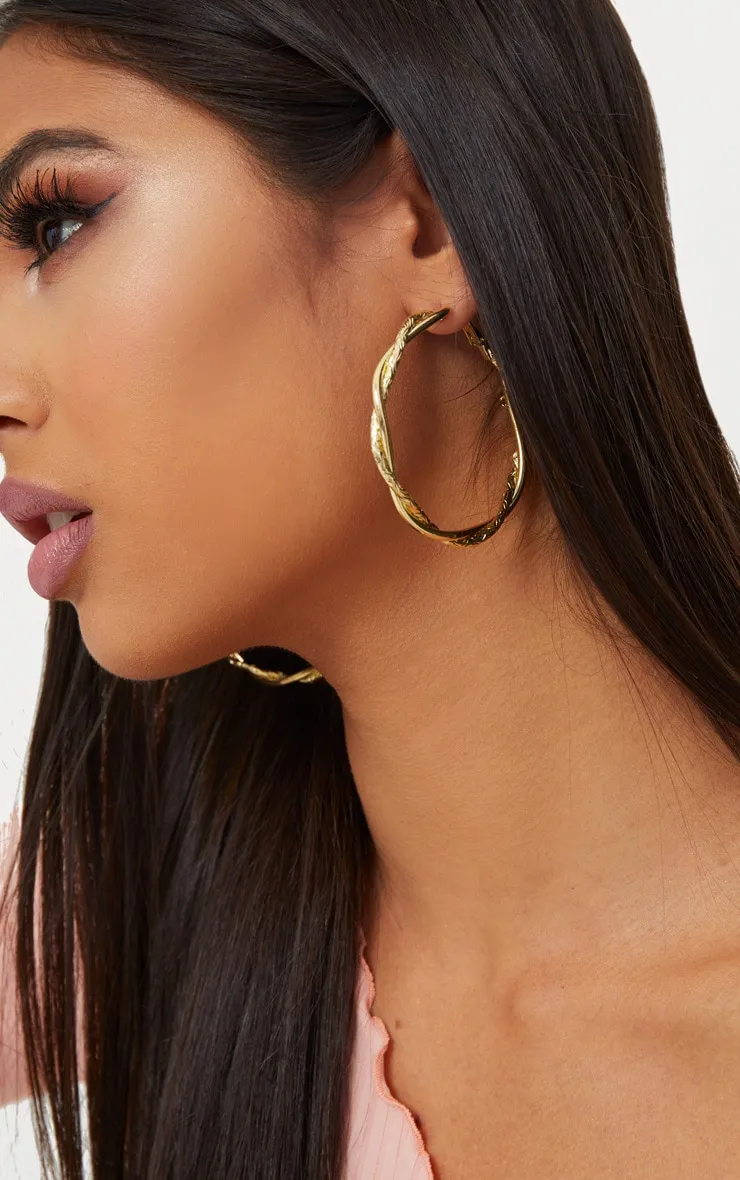 Gold Twisted Hoop Earrings sold by Pretty Little Thing product image thumbnail 2