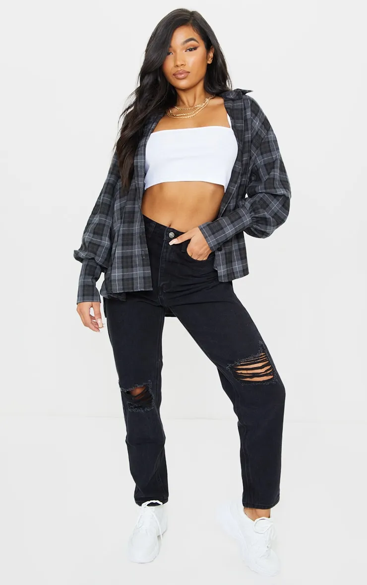 PRETTYLITTLETHING Washed Black Knee Ripped Mom Jeans sold by Pretty Little Thing