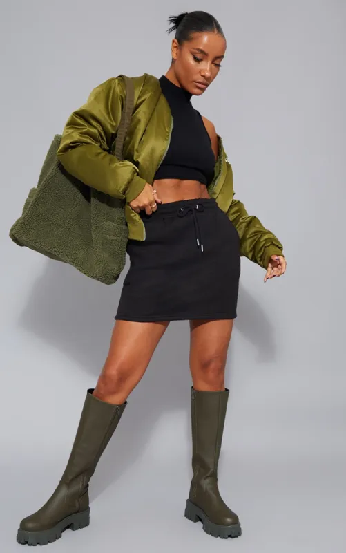 Black Sweat Drawstring Waist Mini Skirt sold by Pretty Little Thing