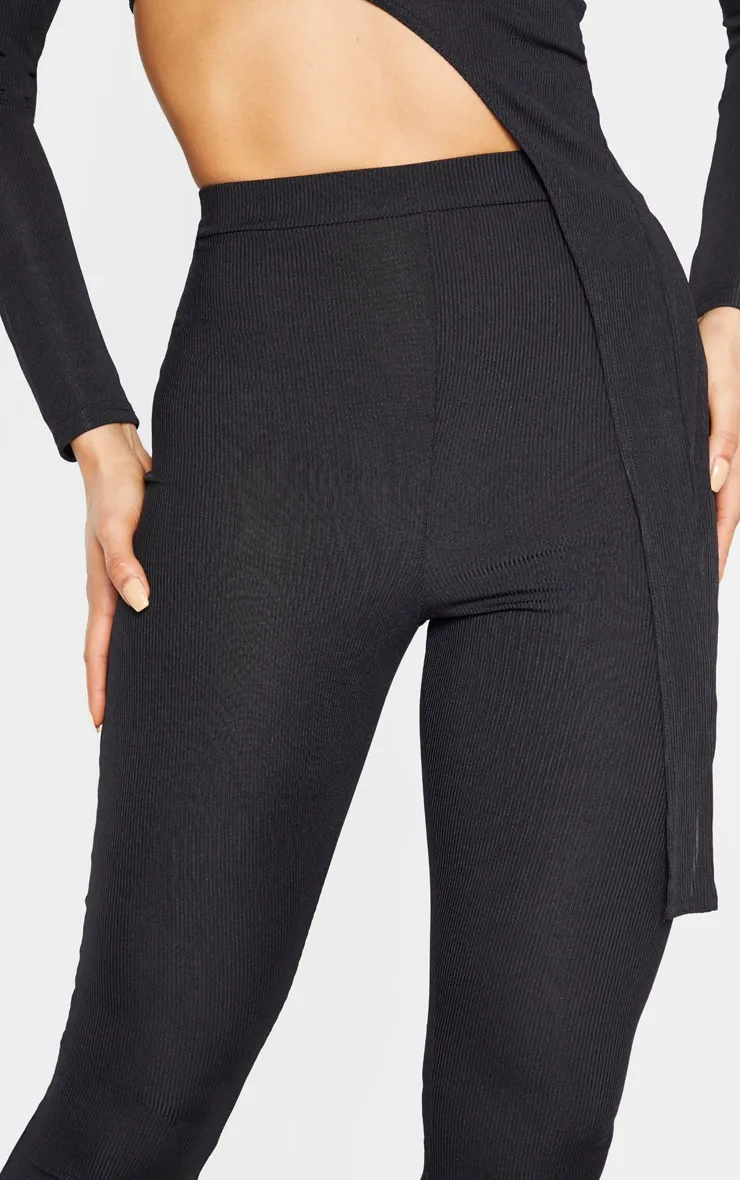 Tall Black Ribbed Flared Trousers sold by Pretty Little Thing product image thumbnail 4