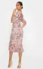Dusty Pink Floral Ruched Front Frill Hem Midi Dress sold by Pretty Little Thing