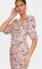 Dusty Pink Floral Ruched Front Frill Hem Midi Dress sold by Pretty Little Thing