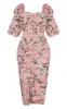 Dusty Pink Floral Ruched Front Frill Hem Midi Dress sold by Pretty Little Thing