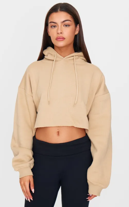 Sand Oversized Fit Cropped Sweat Hoodie sold by Pretty Little Thing