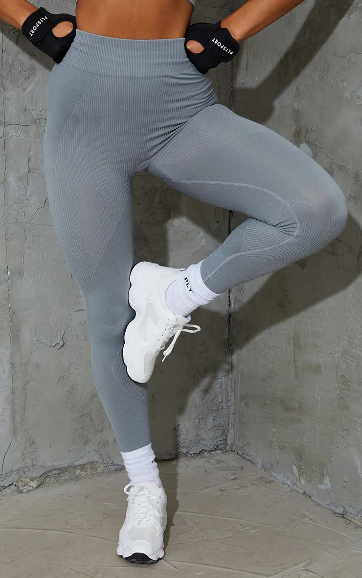 Grey Washed Rib Seamless High Waist Gym Leggings sold by Pretty Little Thing product image thumbnail 2