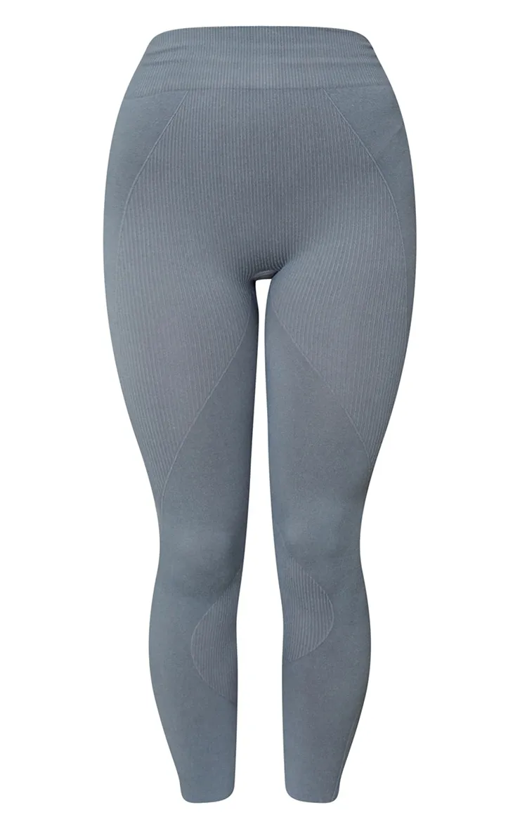 Grey Washed Rib Seamless High Waist Gym Leggings sold by Pretty Little Thing product image thumbnail 5