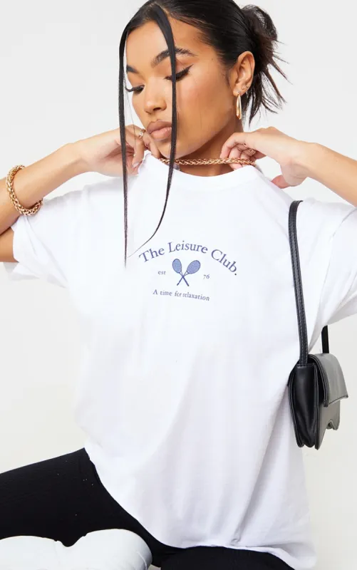 White The Leisure Club Printed T Shirt sold by Pretty Little Thing