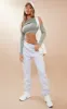 Khaki Rib Mix Overlay Cold Shoulder Crop Top sold by Pretty Little Thing