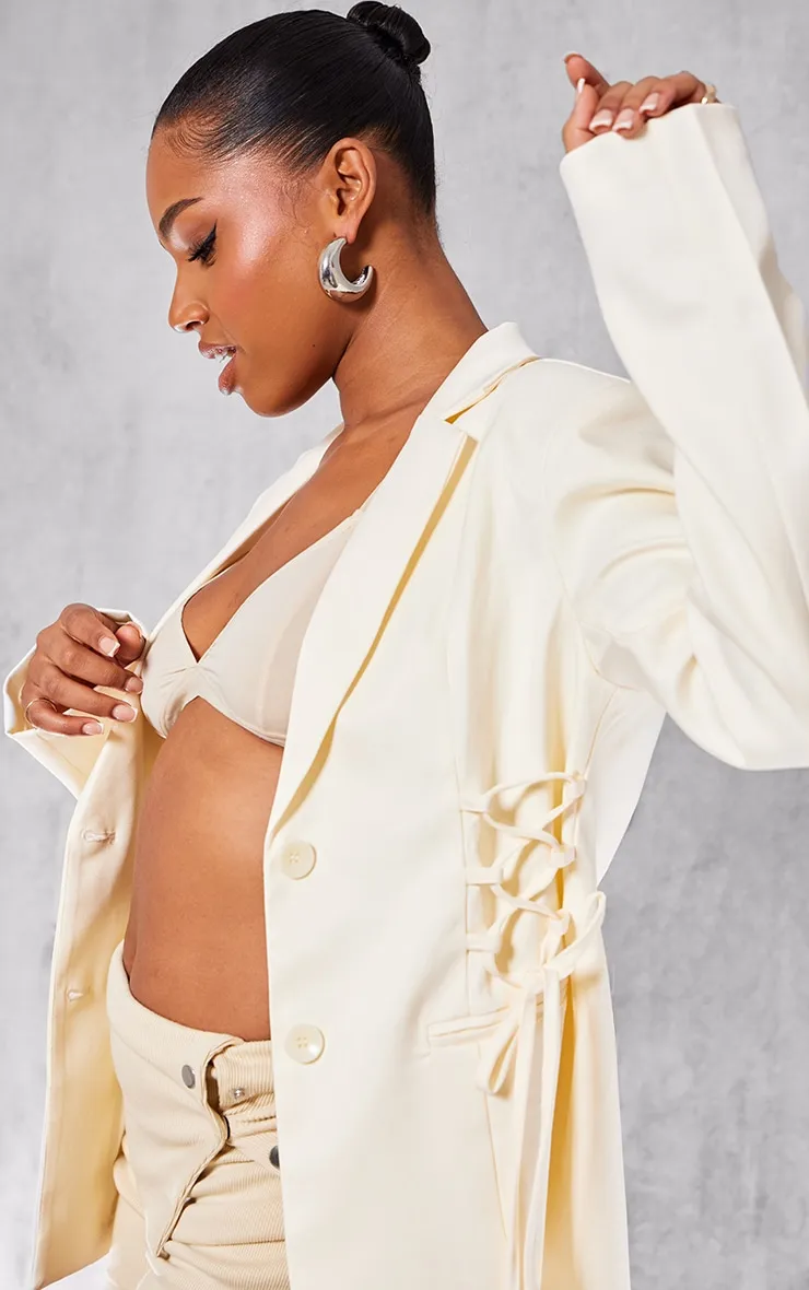 Cream Lace Up Waist Blazer sold by Pretty Little Thing