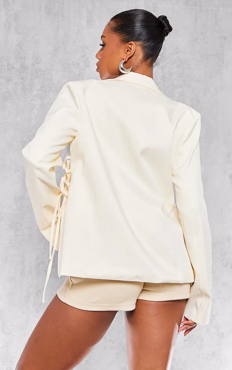 Cream Lace Up Waist Blazer sold by Pretty Little Thing product image thumbnail 2