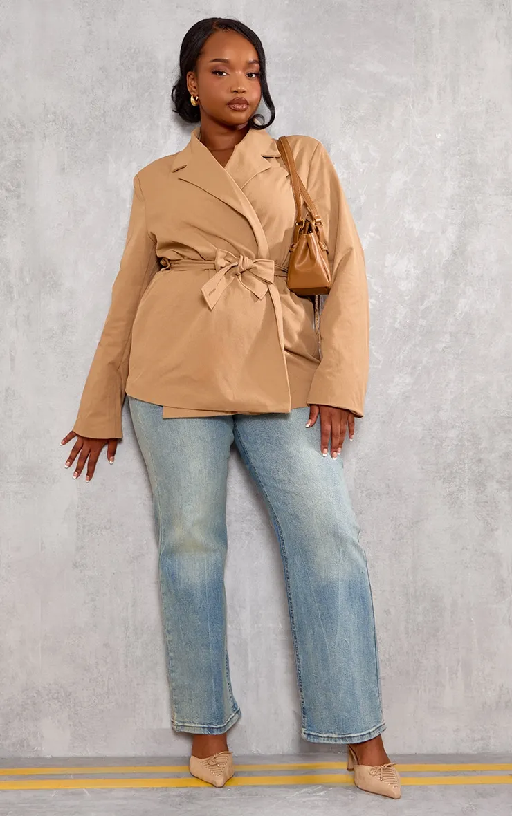 Plus Sand Belted Waist Blazer sold by Pretty Little Thing