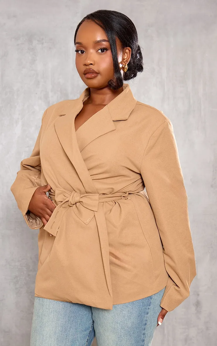 Plus Sand Belted Waist Blazer sold by Pretty Little Thing product image thumbnail 3