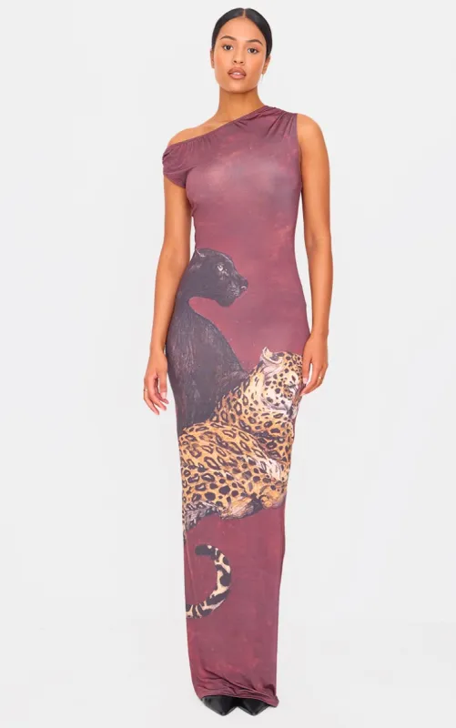 Tall Burgundy Animal Print Sleeveless Maxi Dress sold by Pretty Little Thing