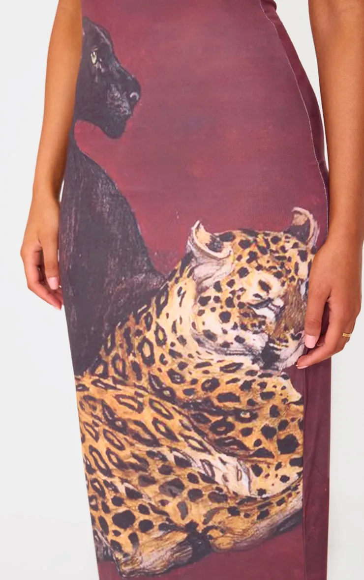 Tall Burgundy Animal Print Sleeveless Maxi Dress sold by Pretty Little Thing product image thumbnail 4