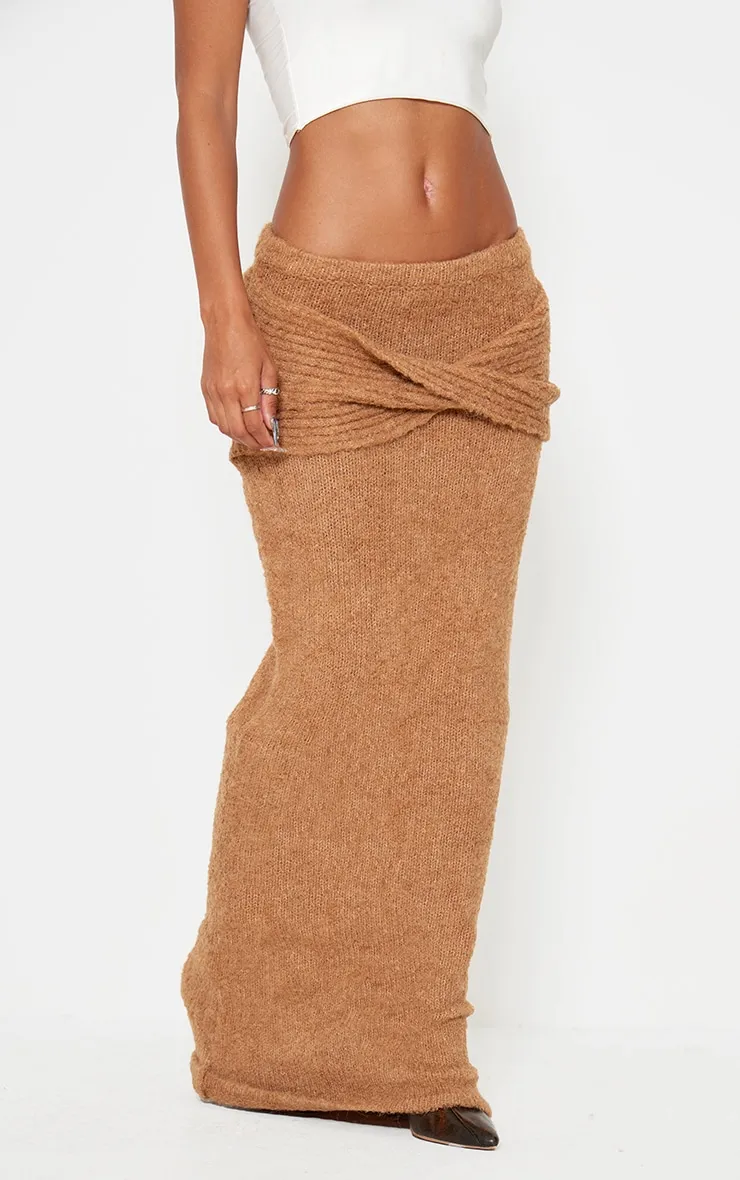 Mocha Soft Bobble Knit Foldover Maxi Skirt sold by Pretty Little Thing product image thumbnail 2