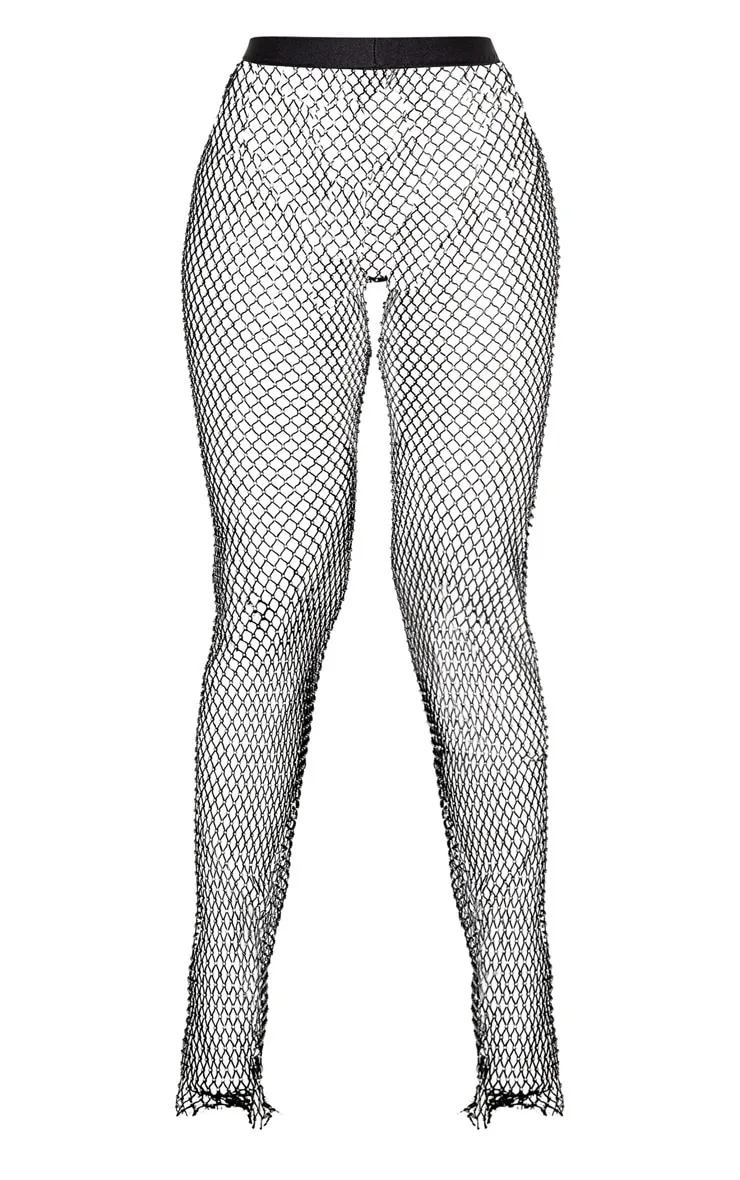 Black Mesh Diamante Wide Leg Trousers sold by Pretty Little Thing product image thumbnail 3