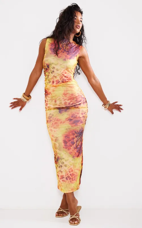 Lime Abstract Leopard Print Mesh Maxi Dress sold by Pretty Little Thing