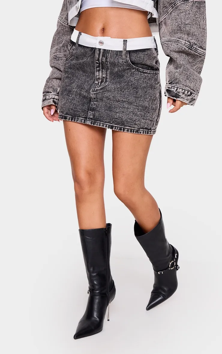 Petite Washed Grey Contrast Waistband Denim Mini Skirt sold by Pretty Little Thing product image thumbnail 2