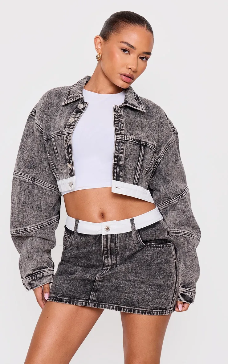 Petite Washed Grey Contrast Waistband Denim Mini Skirt sold by Pretty Little Thing product image thumbnail 4