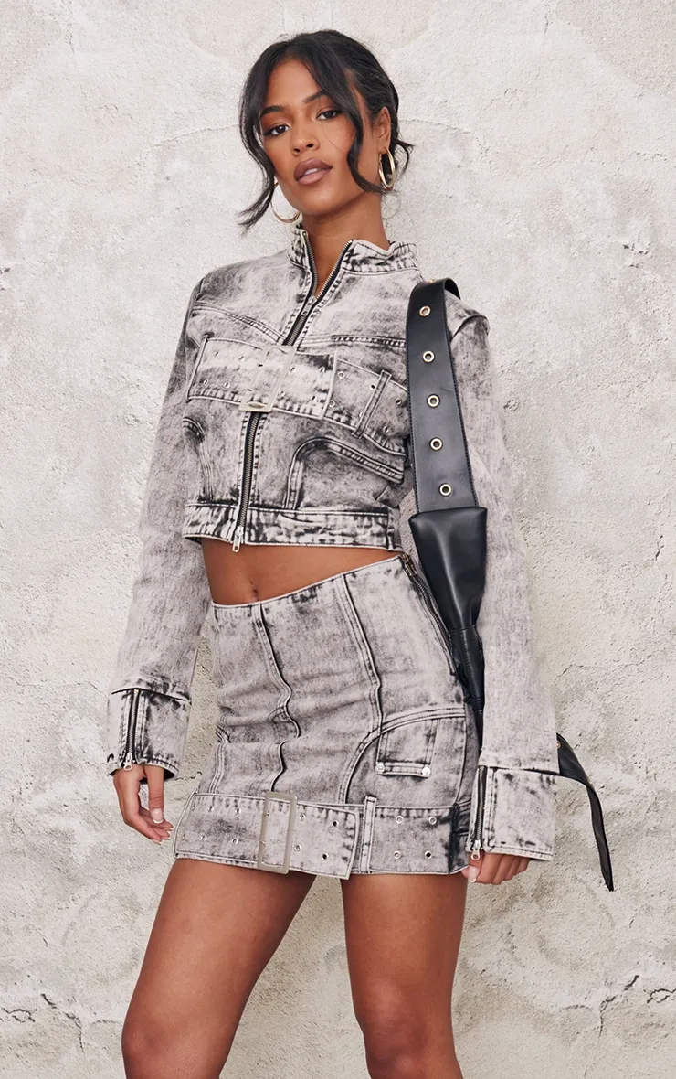 Tall Washed Grey Belt Detail Denim Mini Skirt sold by Pretty Little Thing product image thumbnail 4