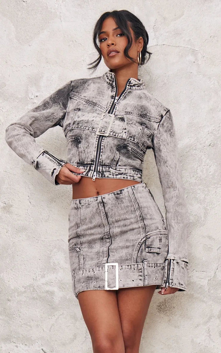 Tall Washed Grey Belt Detail Denim Mini Skirt sold by Pretty Little Thing product image thumbnail 5