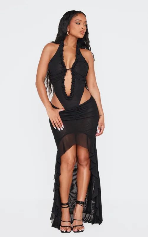 Shape Black Low Rise High Low Frill Maxi Skirt made by Pretty Little Thing