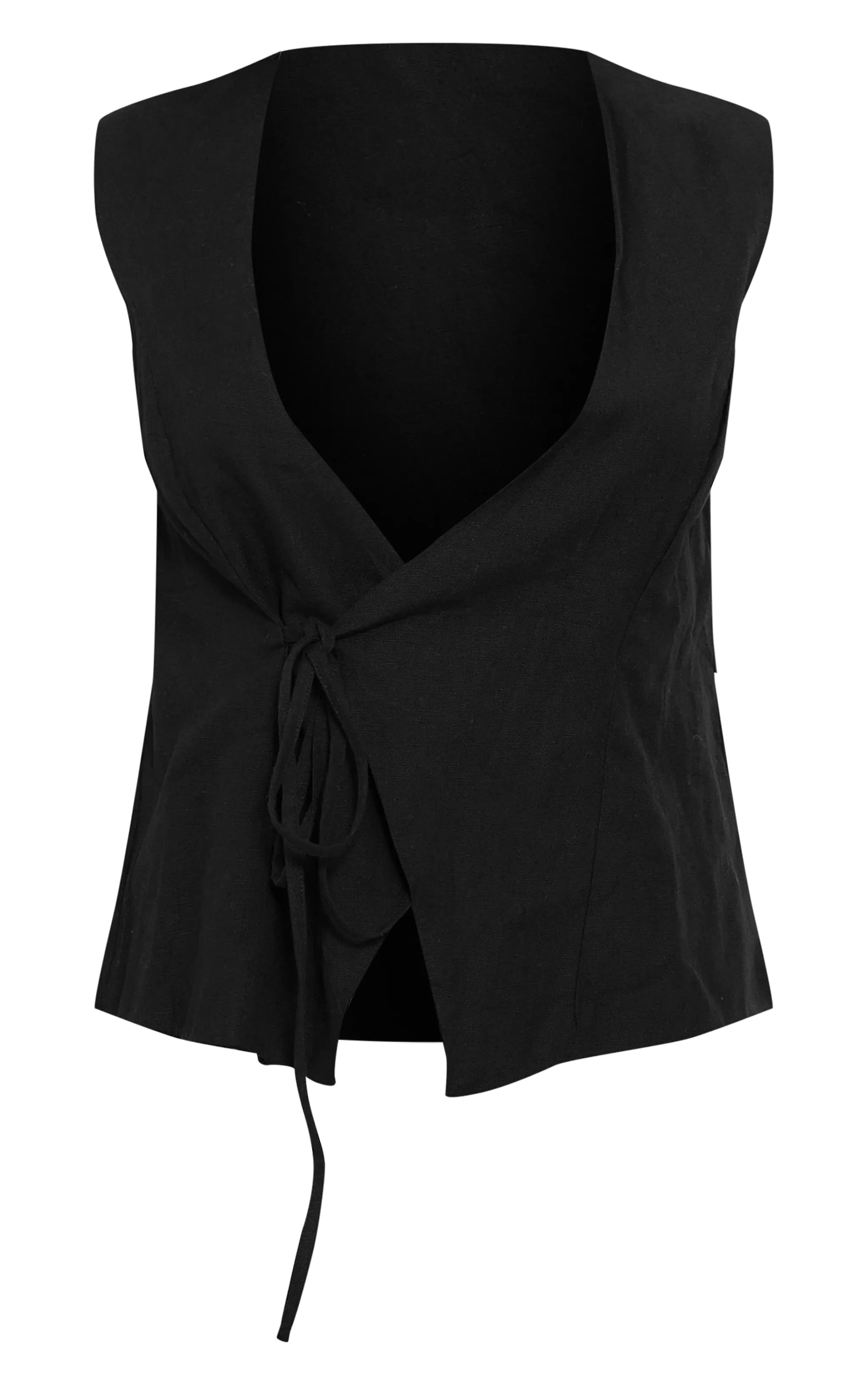 Black Linen Wrap Tie Front Waist Coat sold by Pretty Little Thing product image thumbnail 5