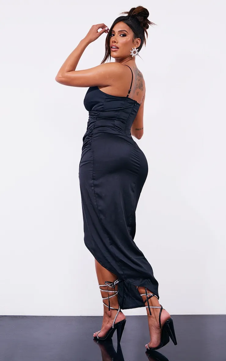 Shape Black Satin Wrap Midaxi Dress sold by Pretty Little Thing product image thumbnail 2