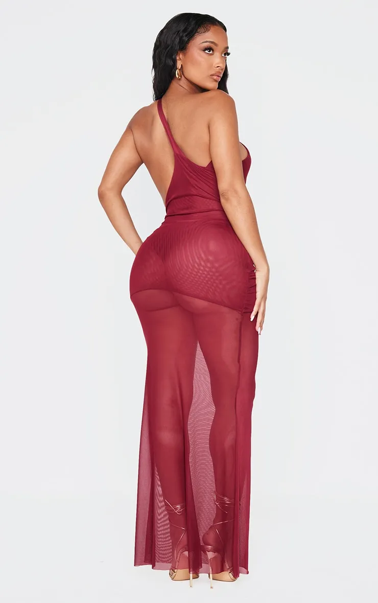 Shape Burgundy Mesh Insert Asymmetric Cut Out Maxi Dress sold by Pretty Little Thing product image thumbnail 2