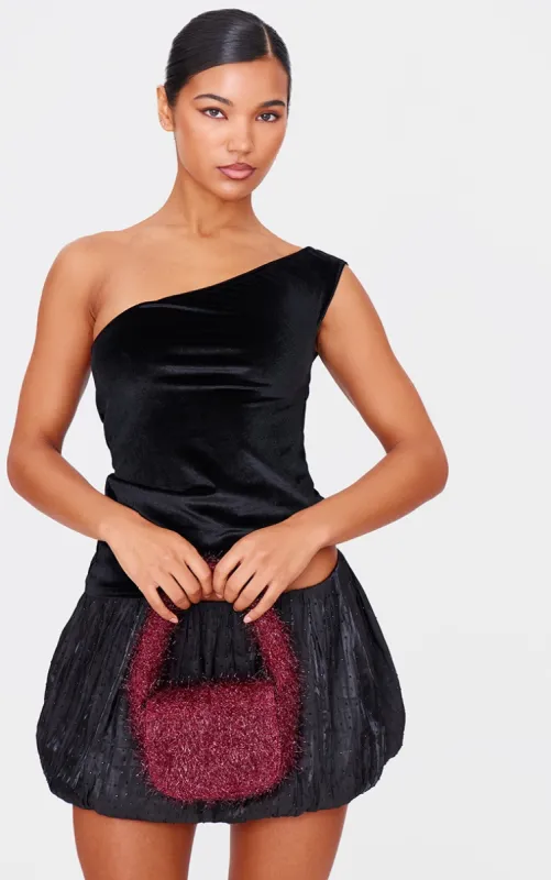 Burgundy Tinsel Mini Handbag sold by Pretty Little Thing